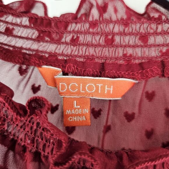 Modcloth Red Mock Neck Women's Size Large Shear Heart Print Long Sleeve Blouse - Picture 5 of 7